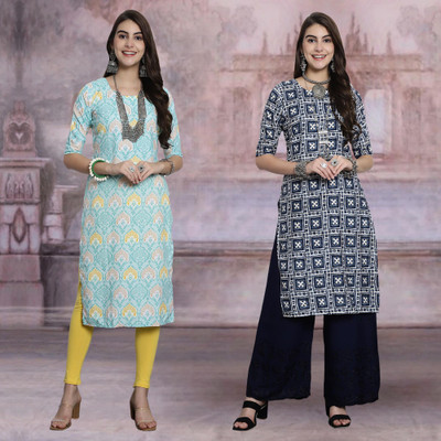 Moda Rapido Women Printed Straight Kurta(Multicolor)