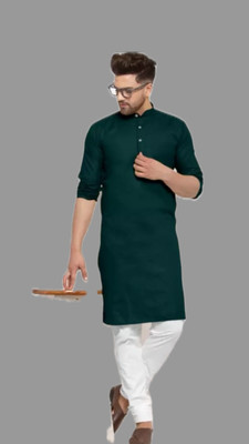 VINAARI Men Solid A-line Kurta(Dark Green)