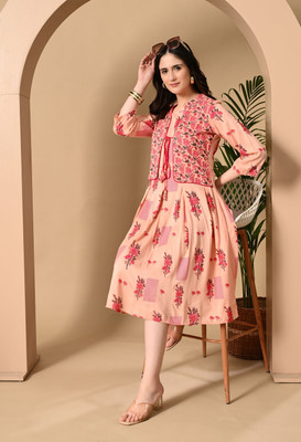 ftDiva Women Floral Print Anarkali Kurta(Pink)