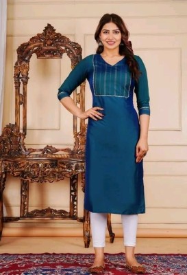 Pradeep Fashion Women Solid Straight Kurta(Blue)