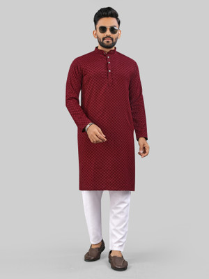 KRIJET Men Self Design Straight Kurta(Maroon)