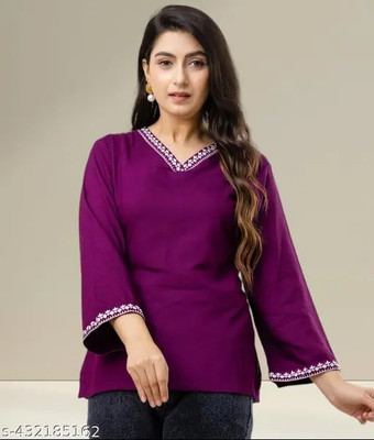 Udhay Women Printed A-line Kurta(Purple)