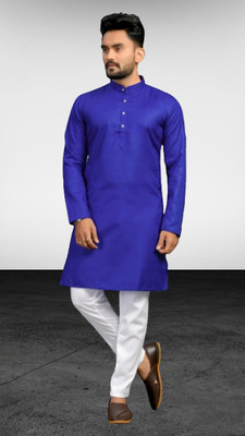 Biswas Mamta Men Solid Straight Kurta(Blue)