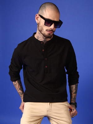 Voroxy Men Solid Straight Kurta(Black)