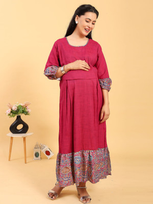 RITIJYA Women Printed Gown Kurta(Pink)