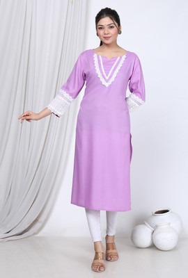VEDRAJ Women Solid Straight Kurta(Pink)