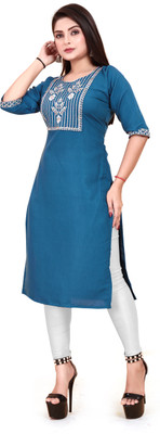RIDDHI COLLECTION MALL Women Embroidered A-line Kurta(Blue)