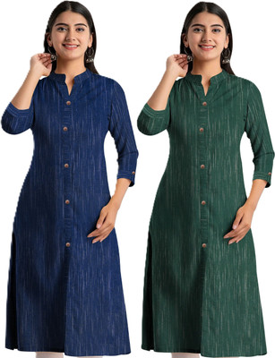 AL SK FASHION HUB Women Solid A-line Kurta(Dark Green, Black)