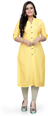 KALEJO Women Solid Straight Kurta(Yellow)