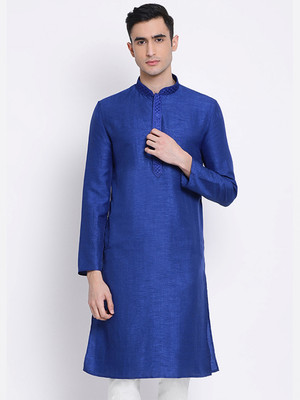 Sanwara Men Solid Straight Kurta(Blue)