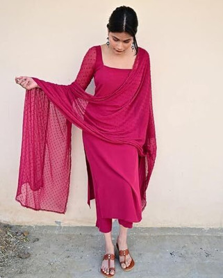 King Creation Women Solid A-line Kurta(Pink)