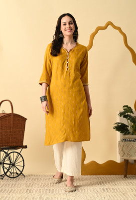 METAFAB Women Printed A-line Kurta(Yellow)
