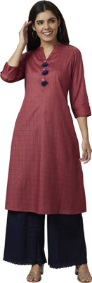 Globus Women Checkered A-line Kurta(Brown, Blue)