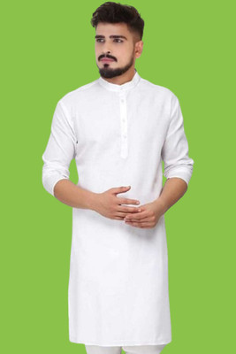 Tezys Men Solid Straight Kurta(White)