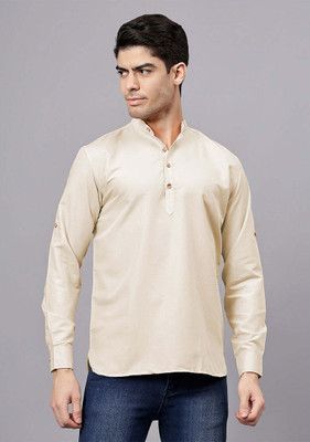 Vashuqi Men Solid A-line Kurta(Beige)