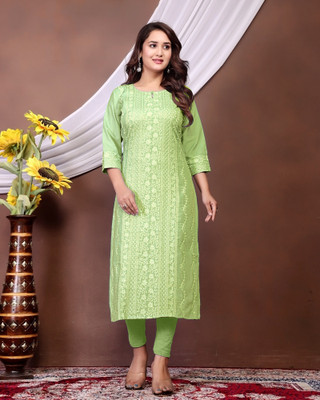 Nejadhari Fshion Women Self Design A-line Kurta(Green)