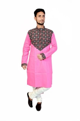 ROJMIM Men Self Design Straight Kurta(Pink)