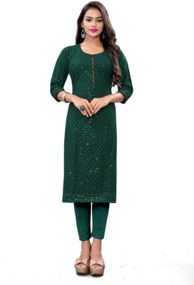 Vijay Laxmi Garments Women Chikan Embroidery Straight Kurta(Dark Green)