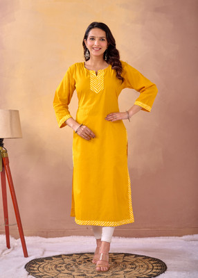 RK ROSHNI GF Women Solid A-line Kurta(Yellow)