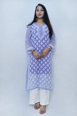 Tamana Fashion collection Women Chikan Embroidery Straight Kurta(Purple)