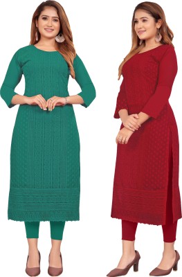 KAYRAAH Women Solid Straight Kurta(Maroon, Green)