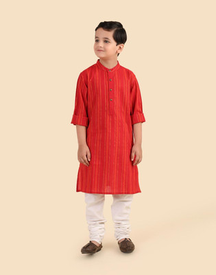Fabindia Boys Woven Design Straight Kurta(Red)