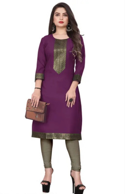 NORTIFASHION Women Embroidered Straight Kurta(Purple)