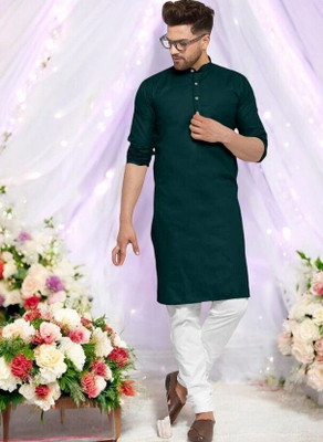 Krisha trend Men Solid Straight Kurta(Dark Green)