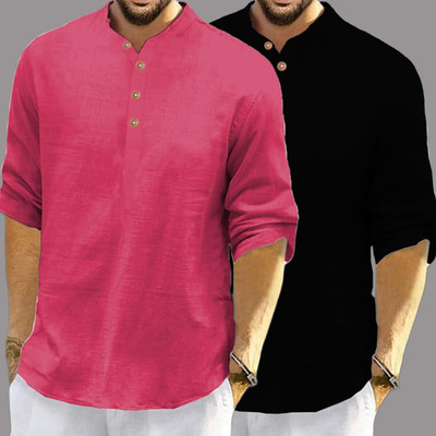 LENIA Men Solid Straight Kurta(Pink)