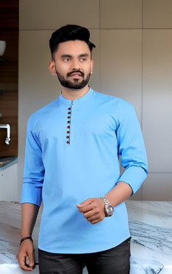 ROOP MISHREE Men Solid Straight Kurta(Light Blue)