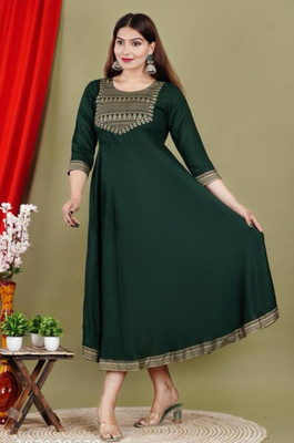 CREATIVE WORLD Women Embroidered Anarkali Kurta(Green)