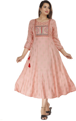 NANAK FEB Women Printed Anarkali Kurta(Pink)