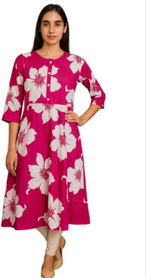 Bala Cart Women Floral Print, Printed A-line Kurta(Pink)