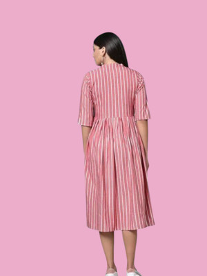 Houseofcommonv Women Printed A-line Kurta(Pink)