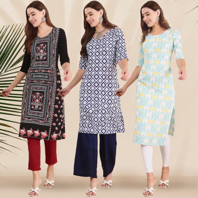 1 Stop Fashion Women Printed Straight Kurta(Multicolor)