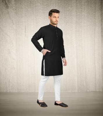 Shree Dutt Creation Men Solid Straight Kurta(Black)