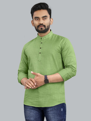 allan peter Men Solid Straight Kurta(Green)