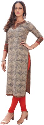 Jevi Prints Women Floral Print Straight Kurta(Black, Beige)