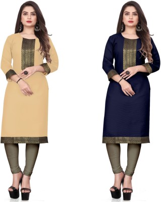 Vasudha Fashion Hub Women Printed A-line Kurta(Beige, Dark Blue)