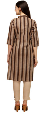 prabhas Women Striped Straight Kurta(Brown)