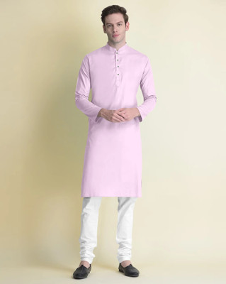 ETHNICBLISS Men Solid Straight Kurta(Pink)