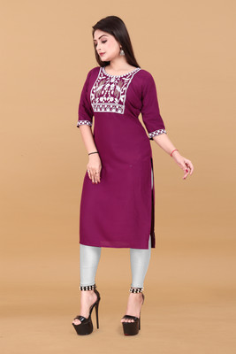 WOMENSILK Women Embroidered A-line Kurta(Purple)