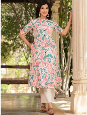 jatin fashion Women Printed A-line Kurta(Green, Grey)