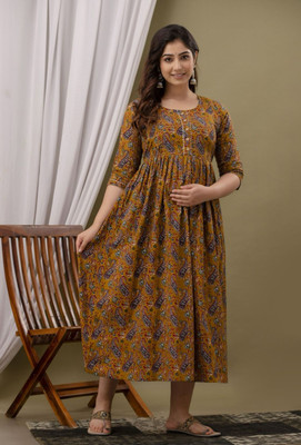 MASUN Women Printed Anarkali Kurta(Brown)