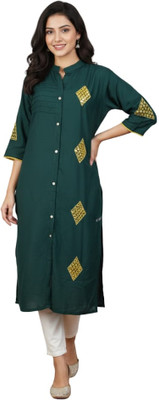 Anabia Trendy Fashion Women Embroidered, Geometric Print, Solid Straight Kurta(Purple)