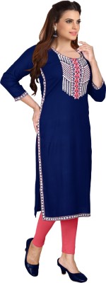 HouseOfCommon Women Embroidered Straight Kurta(Dark Blue)