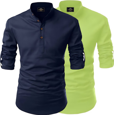 Fashion Marts Men Solid, Self Design Straight Kurta(Light Blue, Light Green)