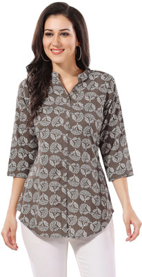 Anmi Printed Women Straight Kurta(Grey)
