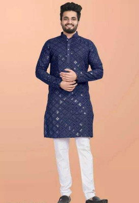 Shantam Creation Men Embellished Straight Kurta(Blue)
