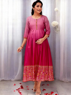 RITIJYA Women Printed A-line Kurta(Pink)
